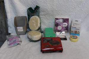 lot 219 image: Bathroom lot unopened sponges shower cap back scrubber unopened shower drain hair catchers and much more see pictures