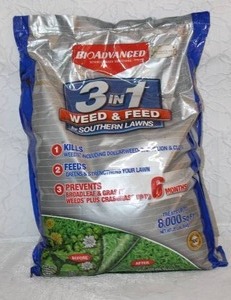 lot 310 image: a bag of BioAdvanced 3-in-1 Weed & Feed for Southern Lawns.