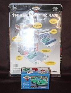 lot 472 image: Chevron Cars Wendy Wagon released in 1996.  And Chevron Cars Toy Car Carrying Case. This vintage promotional item from the late 1990s  both unopened