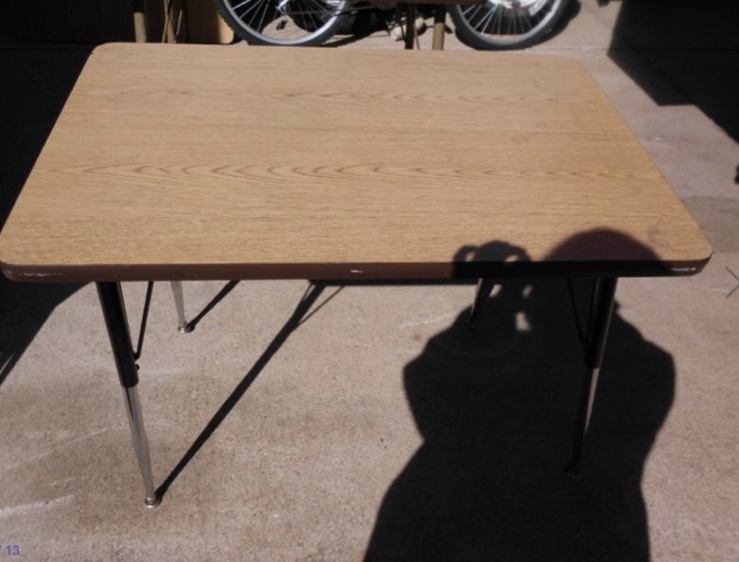 lot 606 image: ADJUSTABLE HEIGHT WOOD TABLES