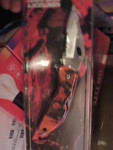 lot 62 image: KENTUCKY CUTERLY CO. ORANGE CAMO LOCK BLADE KNIFE  - NEW
