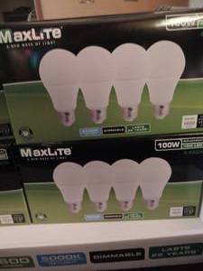 lot 92 image: MAXLITE 100W ( 13W LED)    PKGS OF 4 BULBS,  NIP