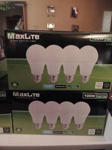 lot 153 image: MAXLITE 100W ( 13W LED)    PKGS OF 4 BULBS,    QTY 2   NIP