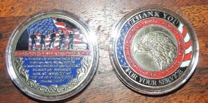 lot 156 image: VETERAN  CHALLENGE COINS QTY 2  THANK YOU FOR YOUR SERVICE