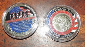 lot 155 image: VETERAN  CHALLENGE COINS QTY 2  THANK YOU FOR YOUR SERVICE