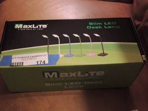 lot 174 image: MAXLITE  DESK LAMP  BLACK  NEW IN PKG