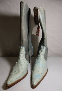 lot 15 image: NEW never worn Womens Blue Leather Boots. 3 heel, size 8 by EL CANELO