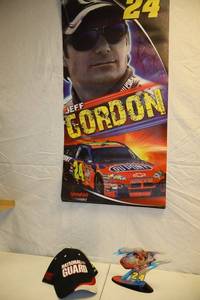 lot 62 image: Jeff Gordon poster, hat and desk ornament