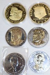 lot 164 image: Commemorative coins Trump #45, Kennedy, Reagan and Lincoln