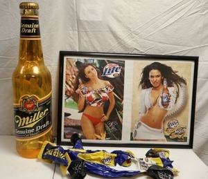 lot 124 image: Light Up Miller Beer bottle, Miller Lite print, and inflatable car