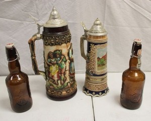 lot 134 image: Beer steins and brown bottles - 4 total