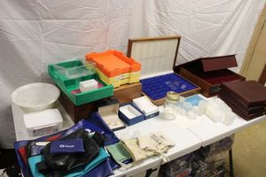 lot 175 image: Display boxes, Flatware box, money bags, sorting bins and coin holders