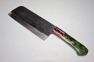 lot 4 image: Cleaver 7 blade knife with green enamel handle