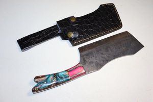 lot 125 image: Cleaver 6 blade knife with sheath
