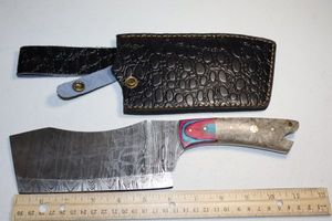 lot 379 image: Cleaver knife with 6 blade and sheath