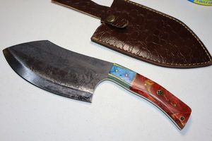 lot 373 image: Cleaver knife with sheath 6.75 blade