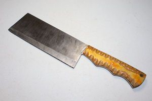 lot 378 image: Cleaver knife with 7 blade with yellow handle