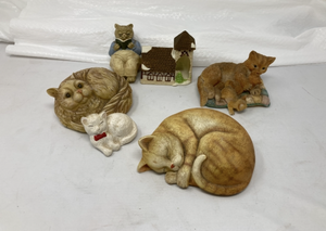 lot 80 image: LOT OF 6 5 CAT FIGURINES & TINY HOUSE FIGURINE