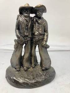 lot 120 image: LARGO SCULPTURE TWO OLD HOSSES SIGNED ORIGINAL WESTERN PIECE FROM 1974,&nbsp&nbsp9.5T x 7W x 6D.