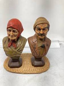 lot 134 image: VINTAGE SEA HAG WITH SALTY MAN PORCELAIN FIGURINES SOLD AS A PAIR. 10T X 5W X 7D