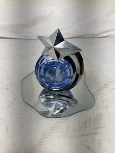 lot 231 image: Thierry Mugler ANGEL Perfume Star Glass Bottle, 1.4 oz, 4T,mostly full with Silver Star atop.