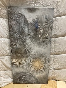 lot 251 image: CONTEMORARY GRAY AND WHITE WALL ART ON CANVAS WITH RAISSED PAINTED IMAGES 47T x 23.5W
