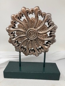 lot 198 image: Bronze-Colored Flower (14T x 9.5W)  on a Hunter Green Base . Ornament Dcor Accent to go with any Arrangement