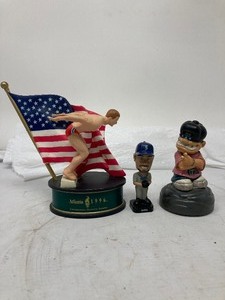 lot 209 image: 3-Piece Sports Set 1)2002 BoogieBobbers Figurine 4T,  2)Ichiro Bobblehead 3T,  3)Hallmarks 1996 Olympic Swimming Figurinr 6T