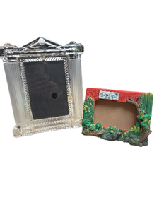 lot 144 image: LOT OF 2 BEAUTIFUL PHOTO FRAME WITH ETCHED GLASS DECOR ALSO A CANCUN MEXICO PICTURE FRAME