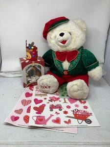 lot 297 image: Snow Flake Teddy with holiday night light with cup holder & seasonal window clings