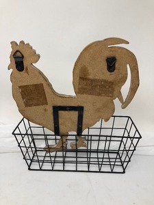 lot 174 image: A  Wooden Chicken Silhouette atop a Metal Wire Basket