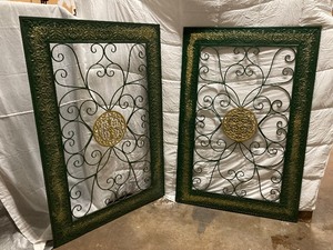 lot 189 image: 2-PIECE GREEN FRAMED WITH GOLD ACCENTS YARD ART. 60T x 40W.