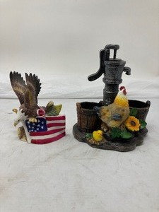 lot 163 image: 2-Piece Lot  1) Patriotic Piece - Features the US Flag and a Bald Eagle with wings spread, 5T  3.8W  2,8 D,     2) Hand-Crafted S &P Holder, 7T 6W 4D