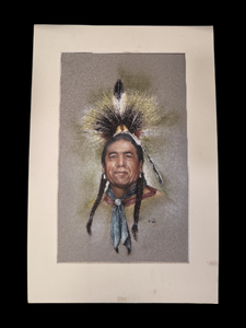 lot 36 image: MAHTO HOUGE NEW MEXICO APACHE DANCER IS A SIGNED ORIGINAL DRAWING PASTEL ON PAPER. DRAWN IN THE EARLY 2000S. WITH THE MATT IT MEASURES 24T x 16W WITHOUT THE MATT IT IS 18T x 11W