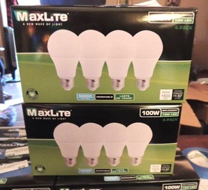 lot 31 image: MAXLITE 100W ( 13W LED) PKGS OF 4 BULBS, QTY 2 NIP