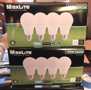 lot 65 image: MAXLITE 100W ( 13W LED) PKGS OF 4 BULBS, QTY 2 NIP