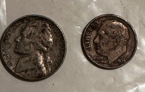 lot 279 image: 1958 nickel, 1956 Liberty dime