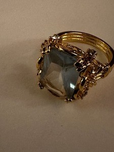 lot 173 image: NEW Goldtone Aqua marine color stone and zircon ring size -6.5