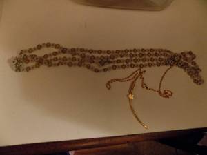 lot 249 image: Beaded necklace and gold chain with heart