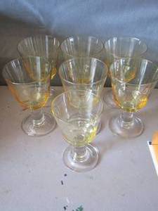 lot 65 image: qty 7 yellow wine glasses