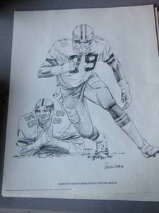 lot 145 image: Dallas Cowboy Sketches  of HARVEY MARTIN, RAFAEL SEPTIEN,  DREW PEARSON  by  TANENBAUM  1981
