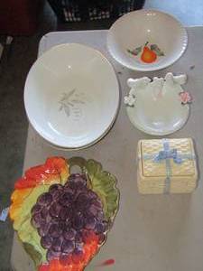 lot 152 image: fruit design platter, glass basket trinket, bowls