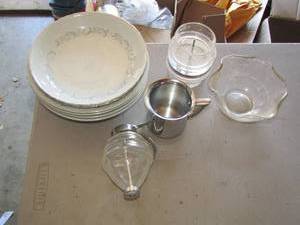 lot 164 image: syrup dispenser, bowls, creamer, small bowl