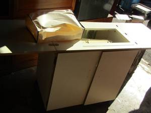 lot 198 image: White sewing table with a jeans machine sewing machine