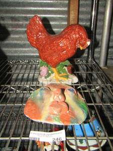 lot 246 image: rooster and ceramic face dcor