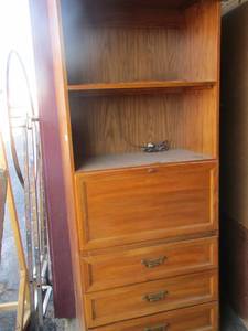 lot 297 image: 3 drawer 1 pull down door storage cabinetbookshelf
