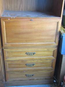 lot 302 image: 3 drawer 1 pull down door storage cabinetbookshelf