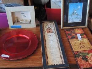 lot 113 image: red platter and wall art