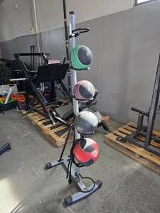 lot 30 image: CAP Barbell 6-Tier Medicine Ball Rack w 4 Weighted Balls
