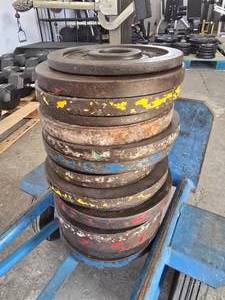 lot 95 image: Large Stack of Old School Steel Plate Weights.  Most are 10lb